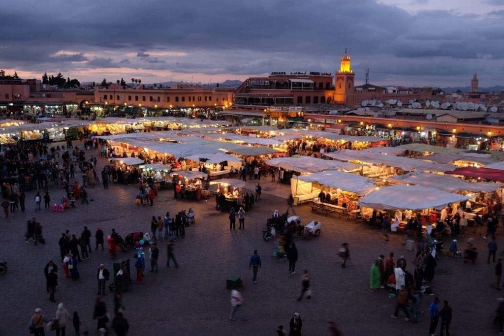 Djemaa el-Fna turns into the largest open-air restaurant when the sun sets. 100 chefs wheel out their mobile restaurants and prepare some of the best cheap eats in Marrakech.