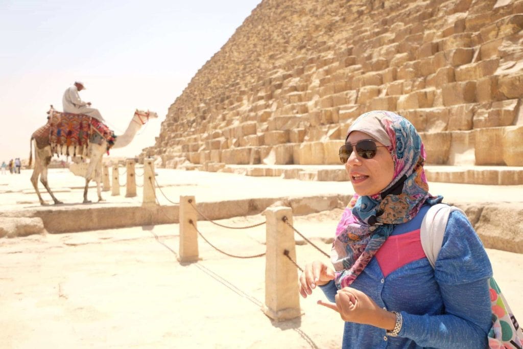 Our guide Reham Ali sharing the latest finds from the Giza Plateau. Photo: Genevieve Hathaway Photography.