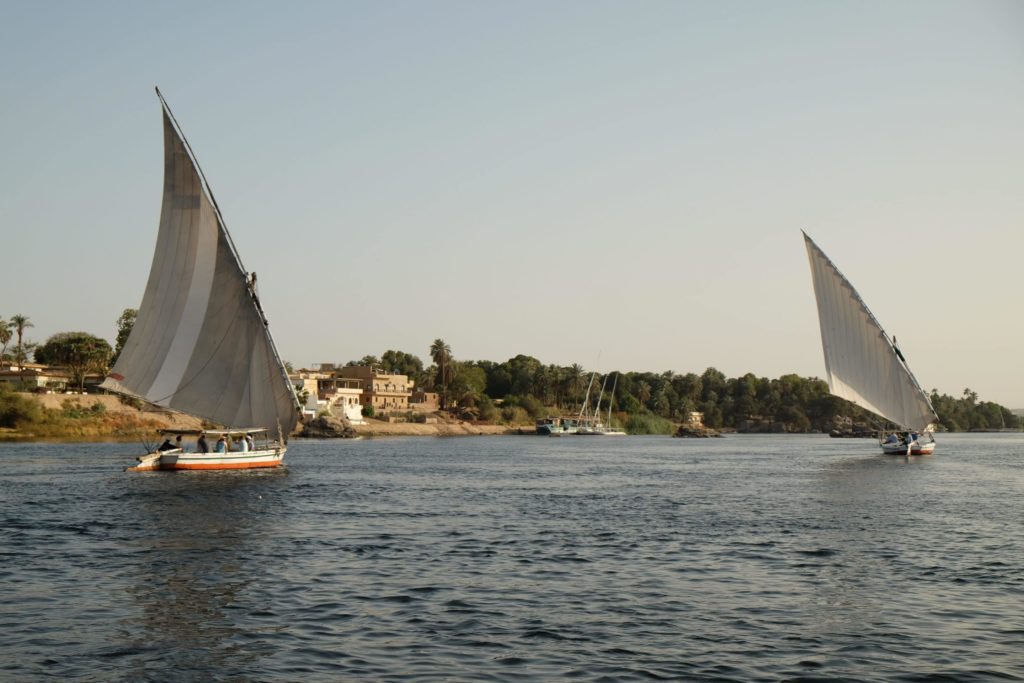 Felucca's sailing between the islands of Aswan.