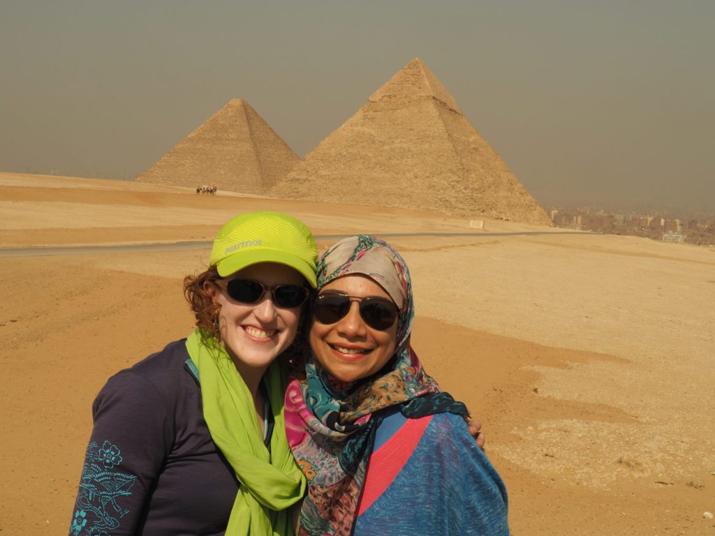 Enjoying the Giza Plateau with my friend and local female guide, Reham. Giza is both of our favorite sites. Photo: J. Rowe.