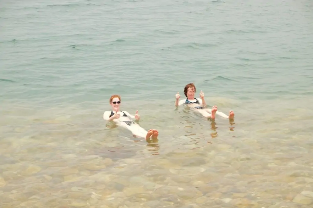 Mom and I having a float in the Dead Sea. It's an unforgettable experience.