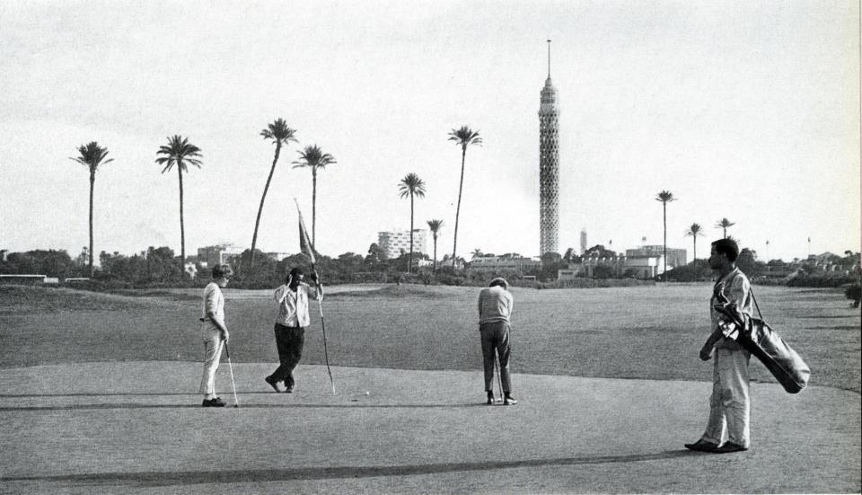 Golfing on Zamalek Island in front of the Cairo tower. Mid-1900s. Photo: Prime Magazine.