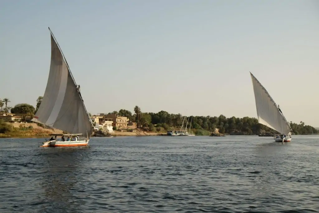 Sailing down the Nile in a traditional felucca. Photo: Genevieve Hathaway.