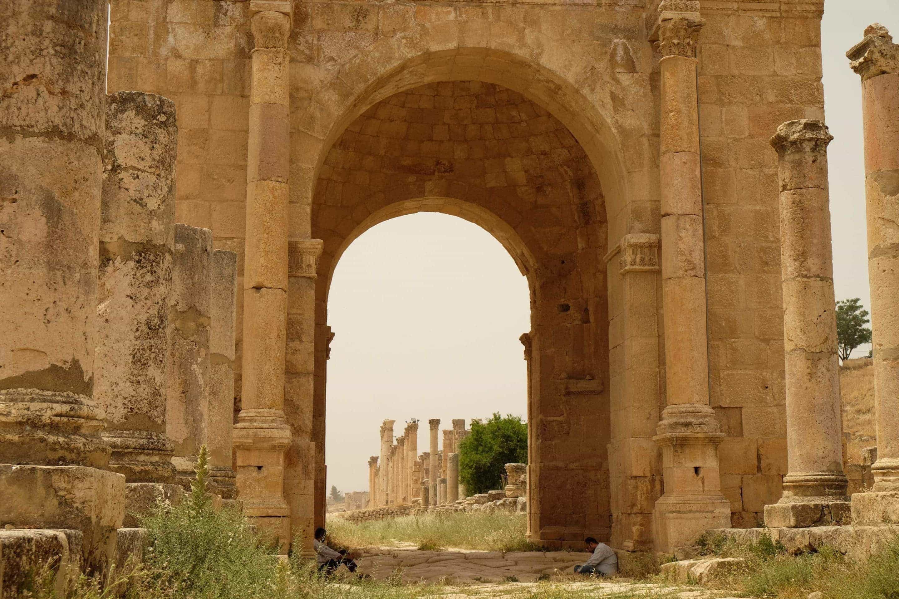 The final gate at Jerash and the end of the colonnaded street. Photo: Genevieve Hathaway Photography.