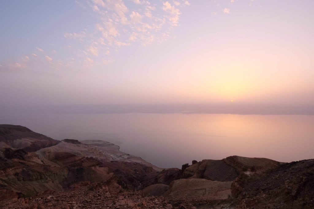 A misty evening on the Dead Sea. The Panorama Center provides the best views over the Dead Sea. Off in the distance are the shores of Israel. Photo: Genevieve Hathaway Photography.